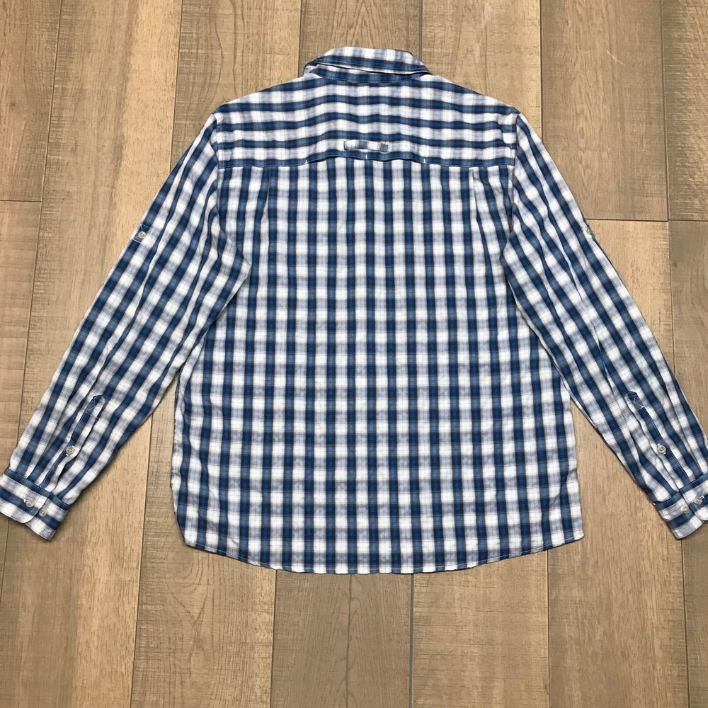L.L. Bean Shirt Mens Size L Blue Button Up Plaid Vented Fishing Hiking‎ Roll Tab - Picture 2 of 12
